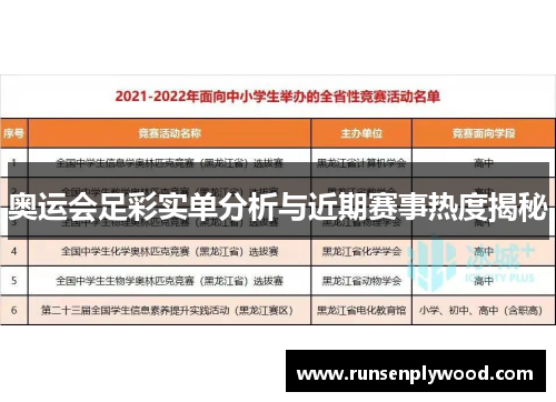 奥运会足彩实单分析与近期赛事热度揭秘 奥运会足彩实单分析与近期赛事热度揭秘